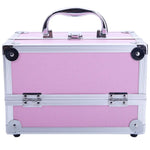 Pink aluminum train case closed