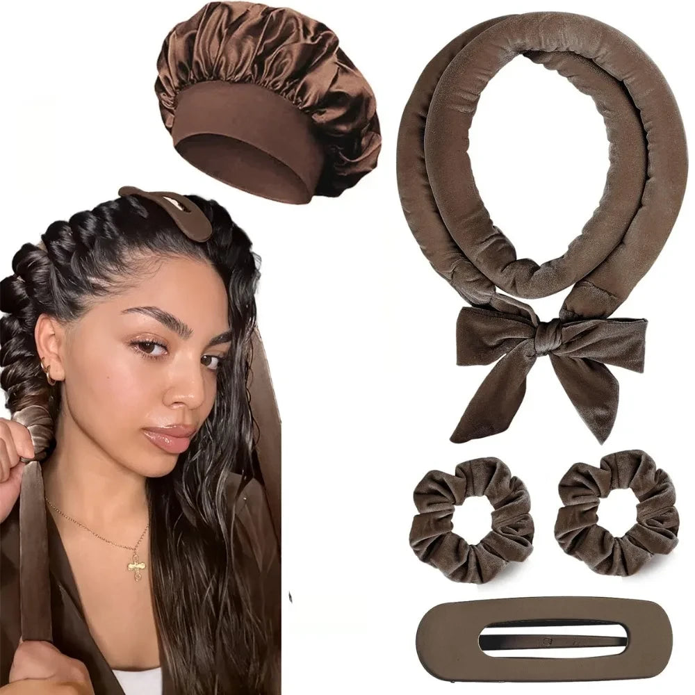 Overnight satin heatless curl set