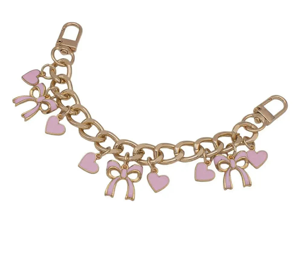 Pink bow and heart bag charm chain