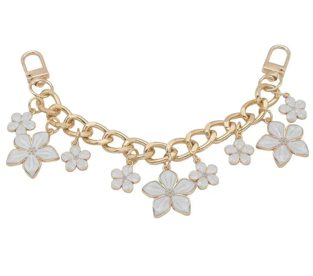 White blossom bag charm chain