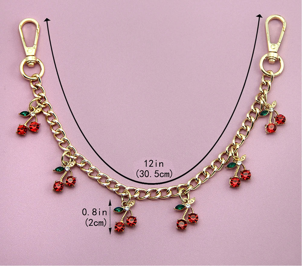 Sparkle cherry bag charm chain, about 30.5 cm long