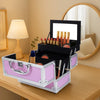 Pink train case trays folded out